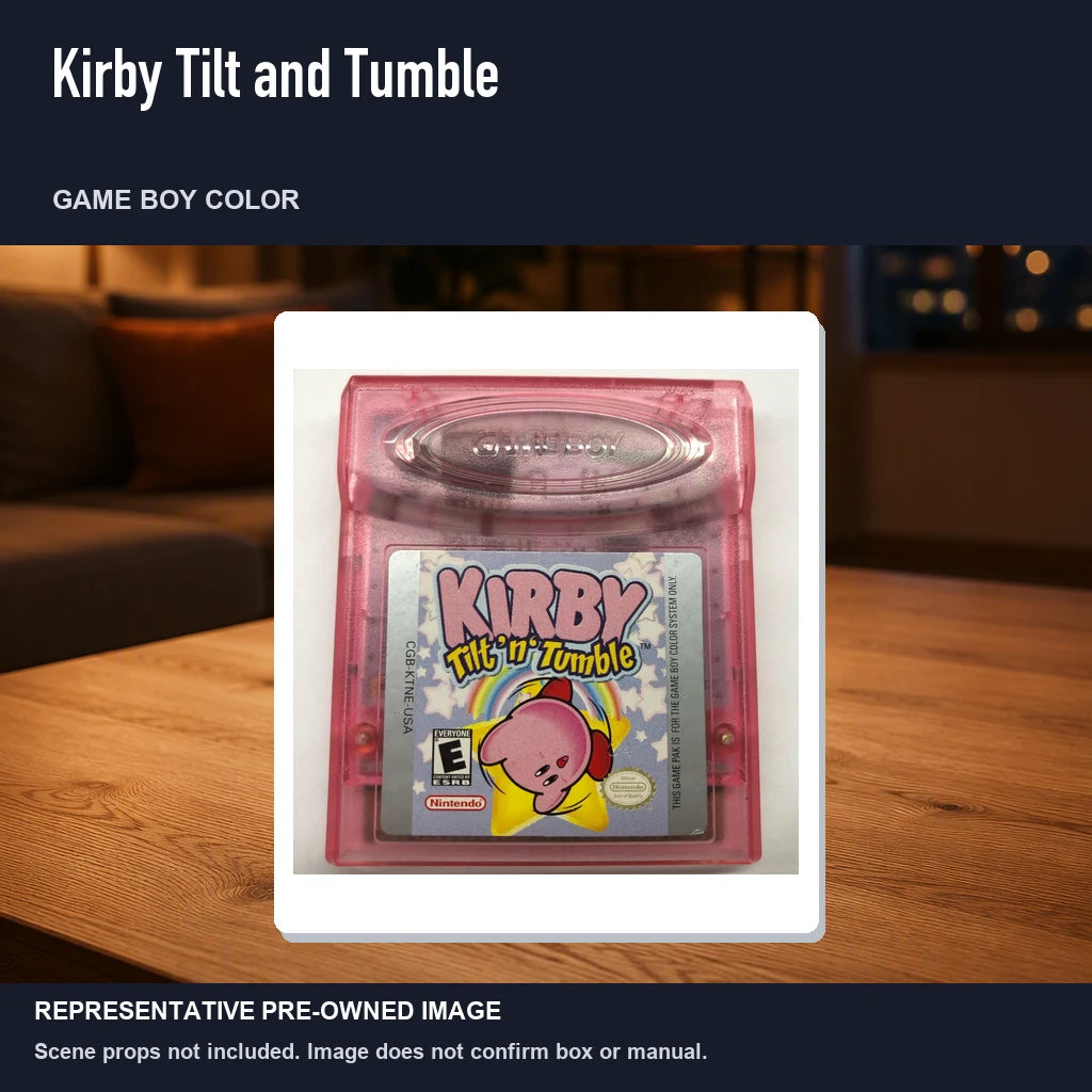Representative pre-owned Kirby Tilt and Tumble (Game Boy Color), product image in a styled room scene.
