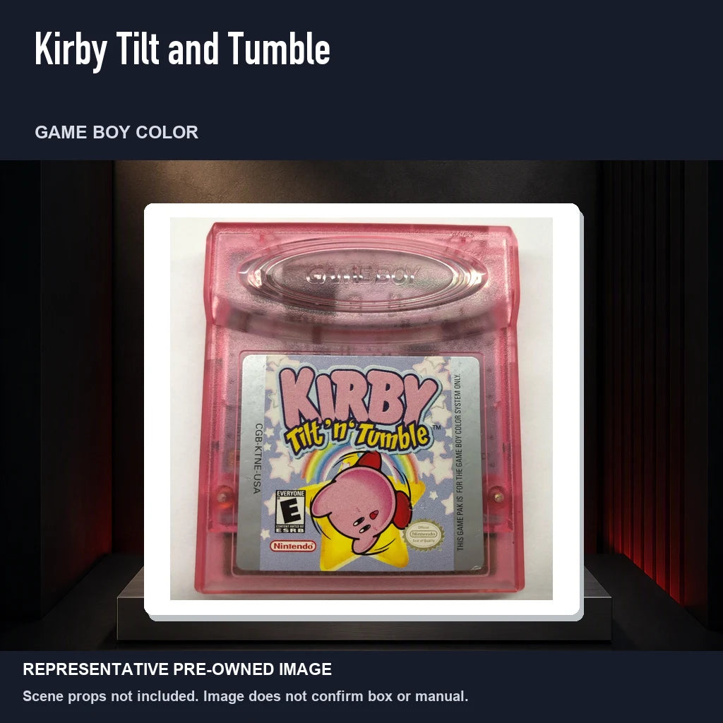 Representative pre-owned Kirby Tilt and Tumble (Game Boy Color), product image on a display panel.