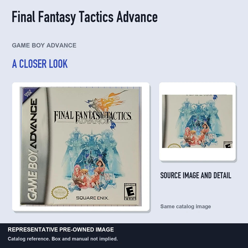 Representative pre-owned Final Fantasy Tactics Advance (Game Boy Advance), full image with detail inset.
