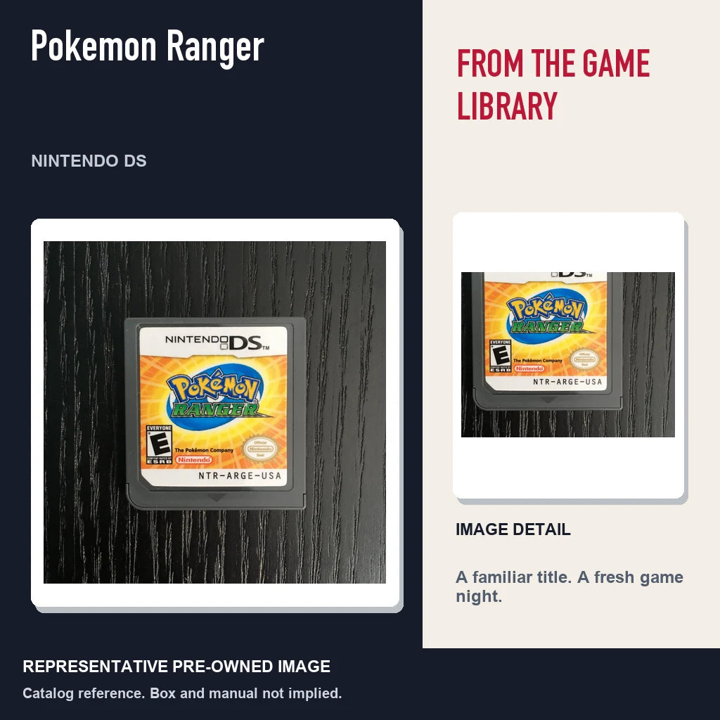 Representative pre-owned Pokemon Ranger (Nintendo DS), editorial image and detail.