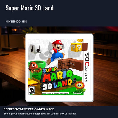 Representative pre-owned Super Mario 3D Land (Nintendo 3DS), product image in a styled desk scene.