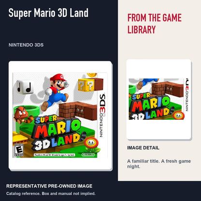 Representative pre-owned Super Mario 3D Land (Nintendo 3DS), editorial image and detail.