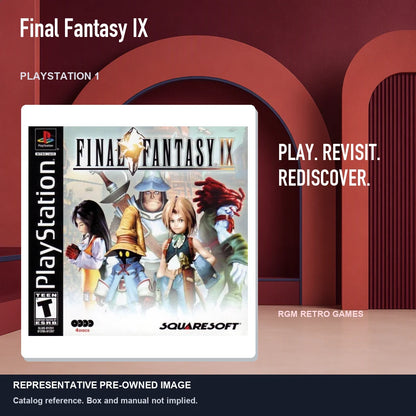 Representative pre-owned Final Fantasy IX (PlayStation 1), red retro product layout.