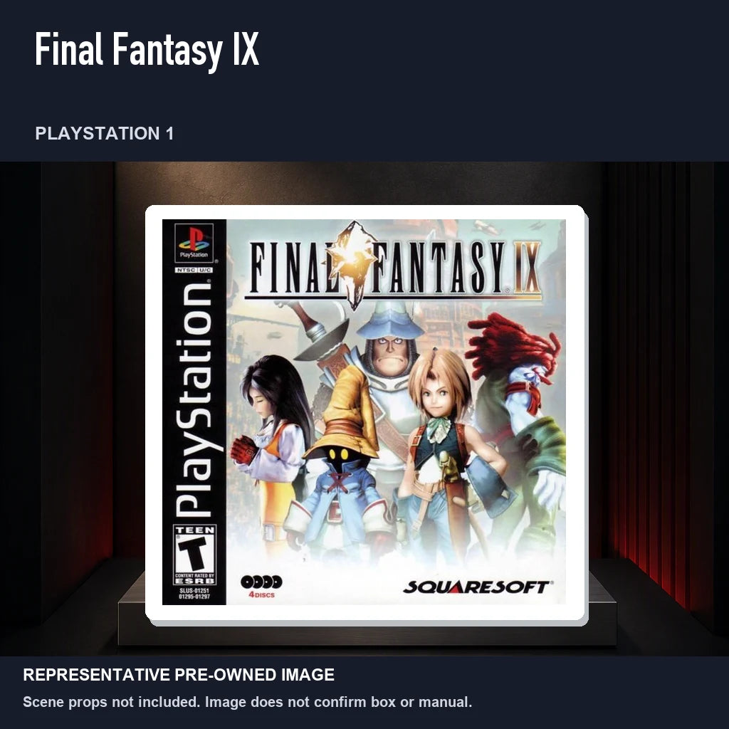 Representative pre-owned Final Fantasy IX (PlayStation 1), product image on a display panel.