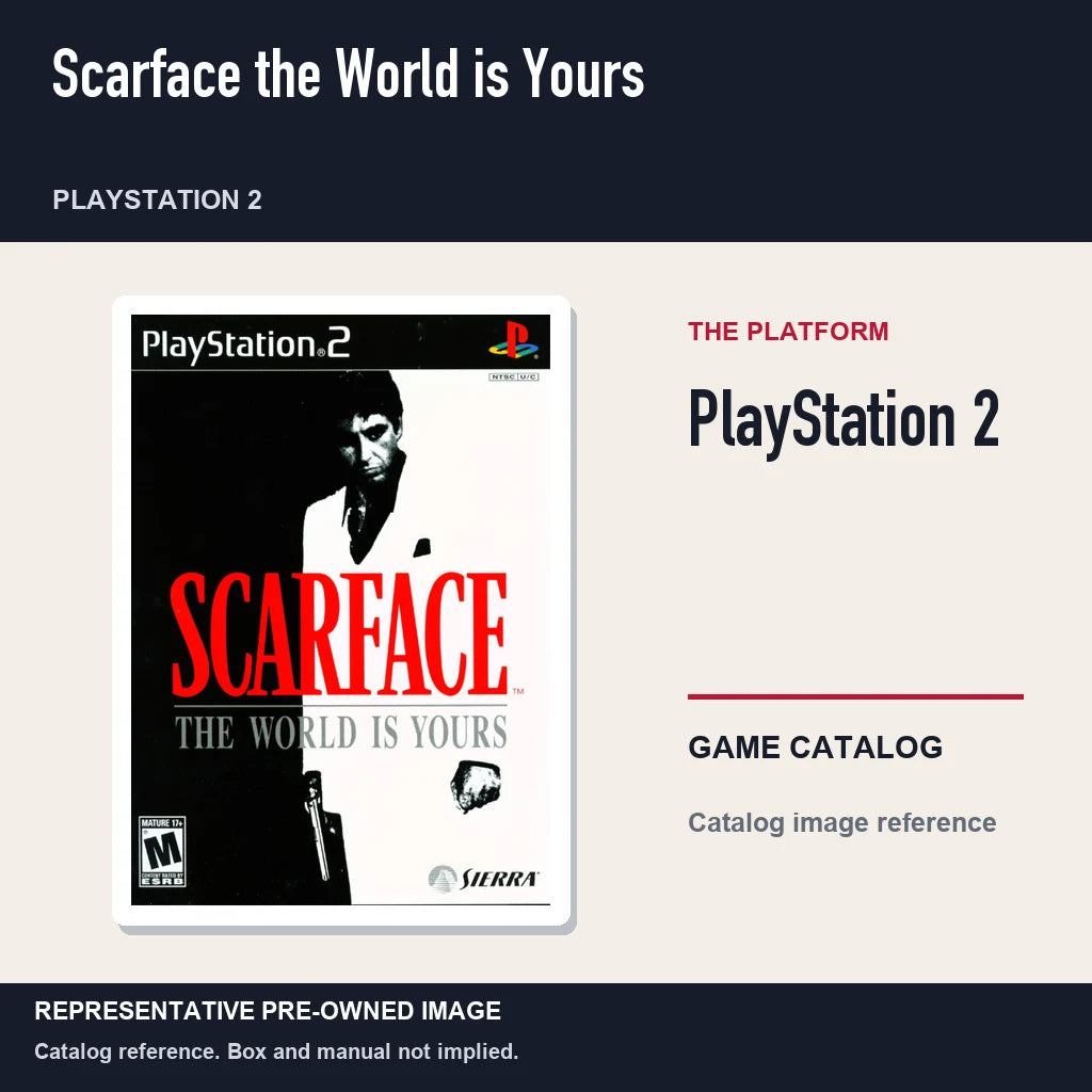 Representative pre-owned Scarface the World is Yours (PlayStation 2), platform product layout.