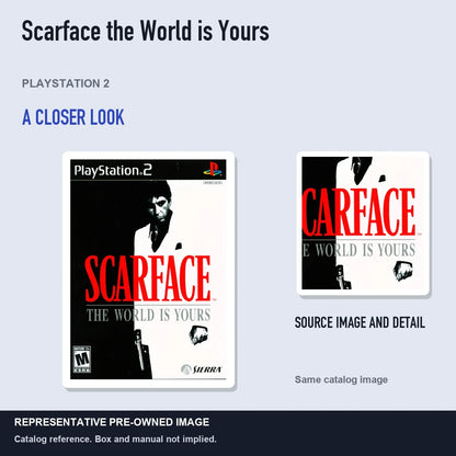 Representative pre-owned Scarface the World is Yours (PlayStation 2), full image with detail inset.