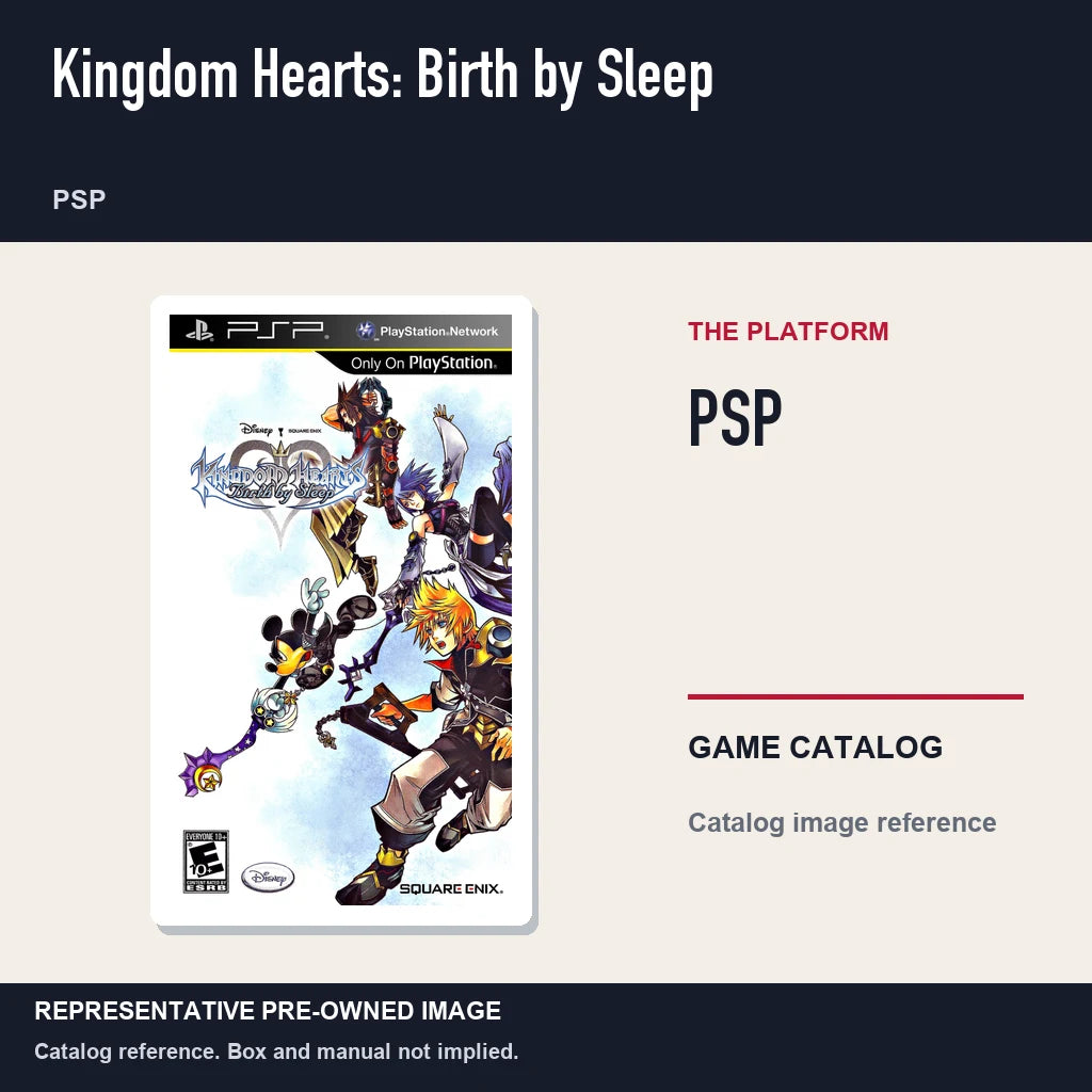 Representative pre-owned Kingdom Hearts: Birth by Sleep (PSP), platform product layout.