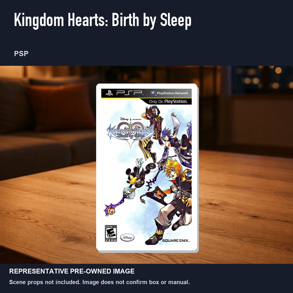 Representative pre-owned Kingdom Hearts: Birth by Sleep (PSP), product image in a styled room scene.