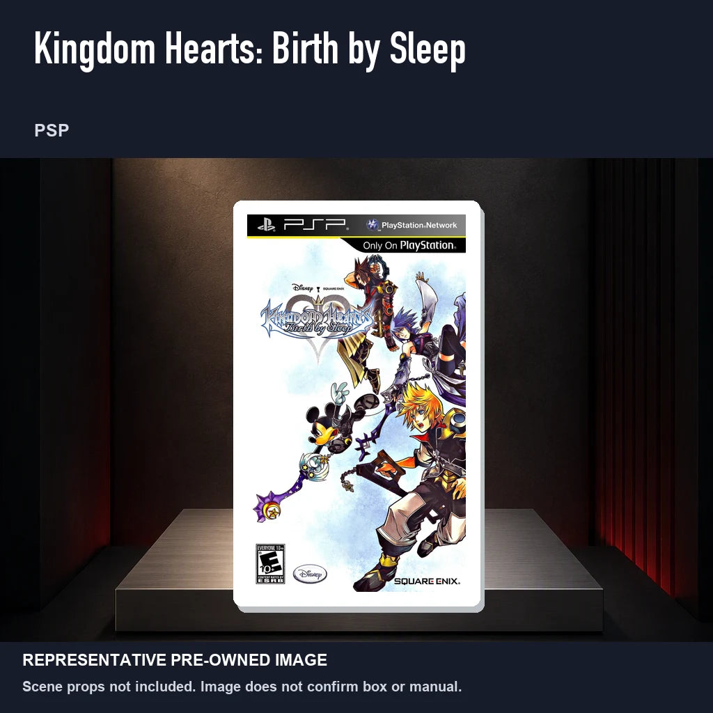 Representative pre-owned Kingdom Hearts: Birth by Sleep (PSP), product image on a display panel.