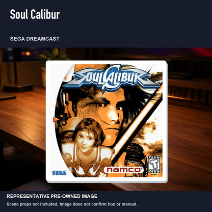 Representative pre-owned Soul Calibur (Sega Dreamcast), product image in a styled desk scene.