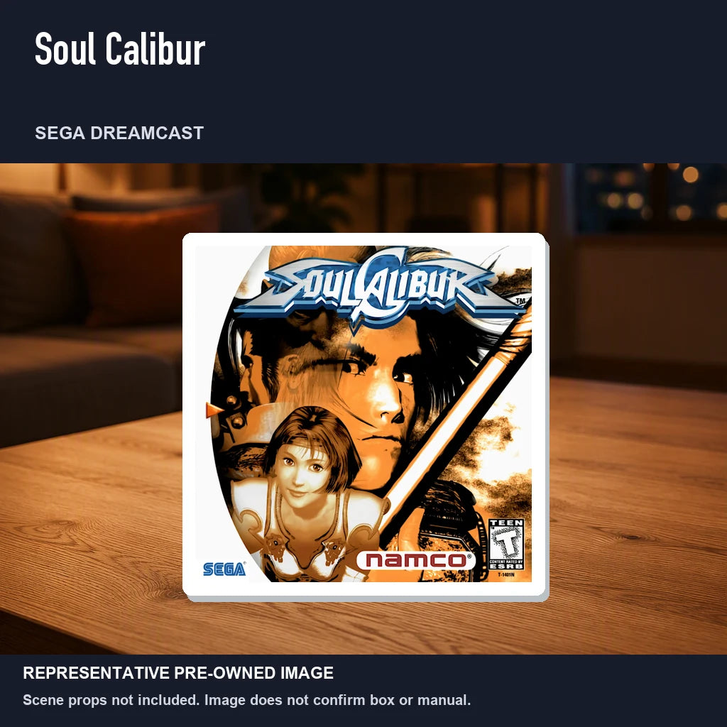 Representative pre-owned Soul Calibur (Sega Dreamcast), product image in a styled room scene.