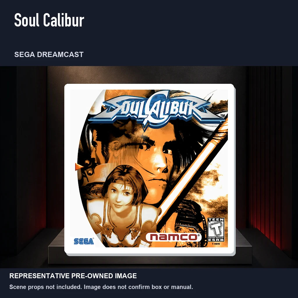 Representative pre-owned Soul Calibur (Sega Dreamcast), product image on a display panel.