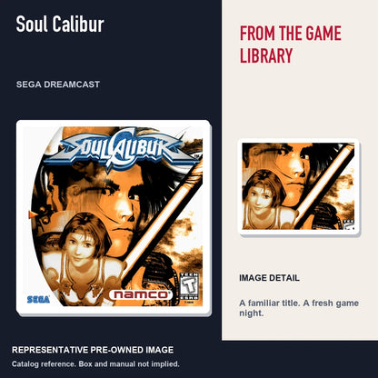 Representative pre-owned Soul Calibur (Sega Dreamcast), editorial image and detail.