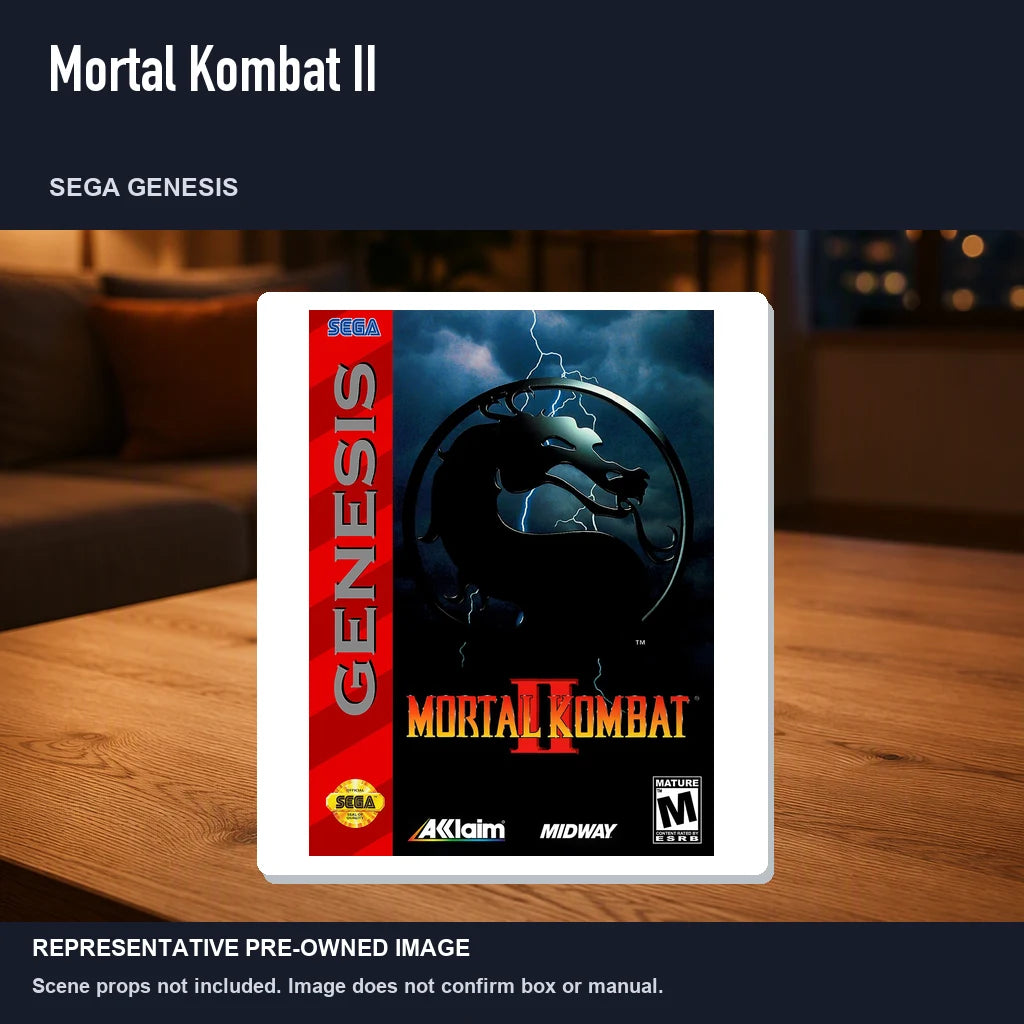 Representative pre-owned Mortal Kombat II (Sega Genesis), product image in a styled room scene.