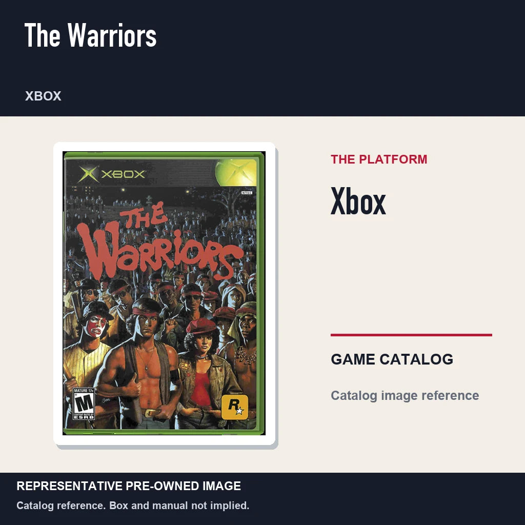 Representative pre-owned The Warriors (Xbox), platform product layout.