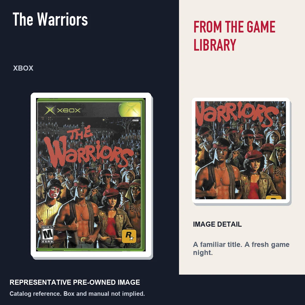 Representative pre-owned The Warriors (Xbox), editorial image and detail.