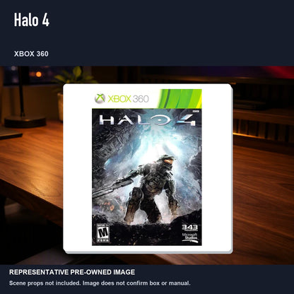 Representative pre-owned Halo 4 (Xbox 360), product image in a styled desk scene.