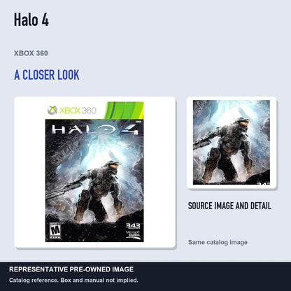 Representative pre-owned Halo 4 (Xbox 360), full image with detail inset.