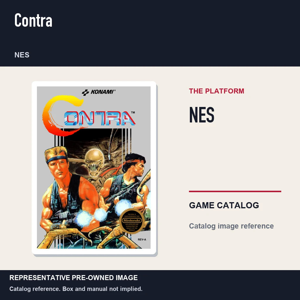 Representative pre-owned Contra (NES), platform product layout.
