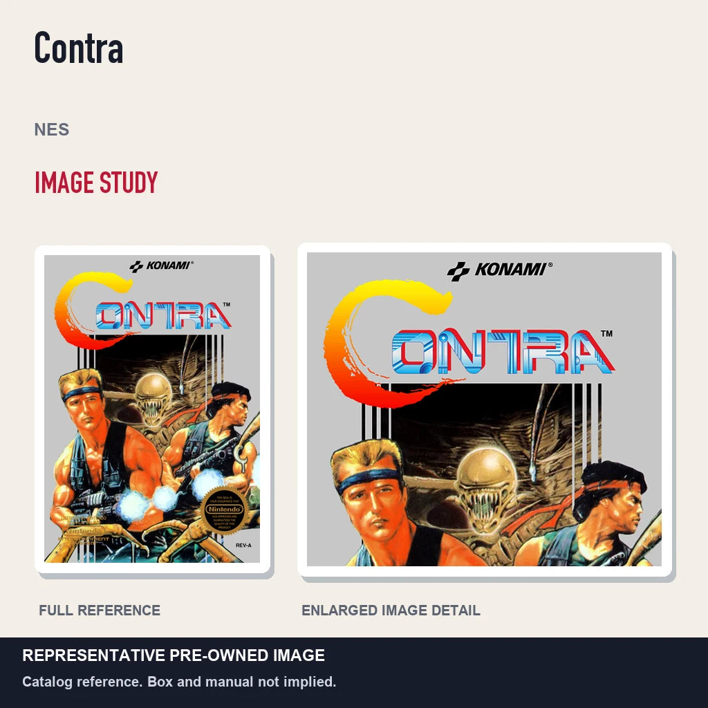 Representative pre-owned Contra (NES), full image and detail.
