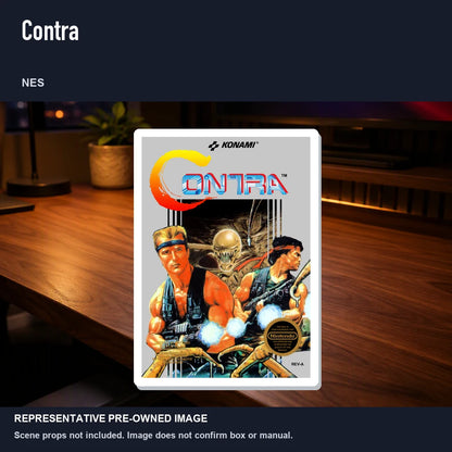 Representative pre-owned Contra (NES), product image in a styled desk scene.