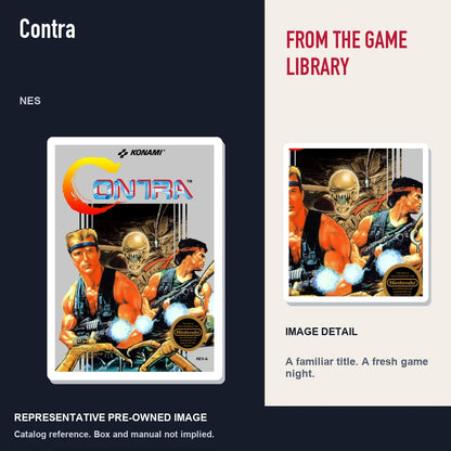 Representative pre-owned Contra (NES), editorial image and detail.