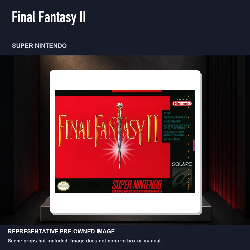 Representative pre-owned Final Fantasy II (Super Nintendo), product image on a display panel.
