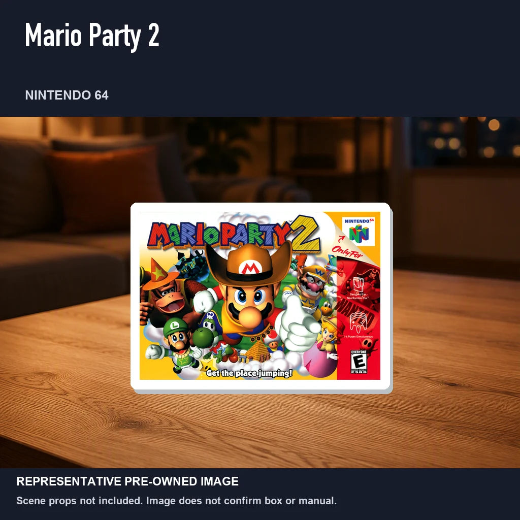 Representative pre-owned Mario Party 2 (Nintendo 64), product image in a styled room scene.
