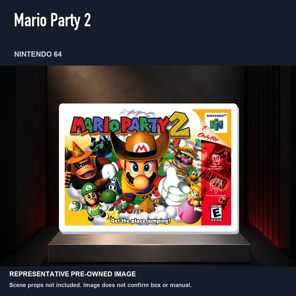 Representative pre-owned Mario Party 2 (Nintendo 64), product image on a display panel.