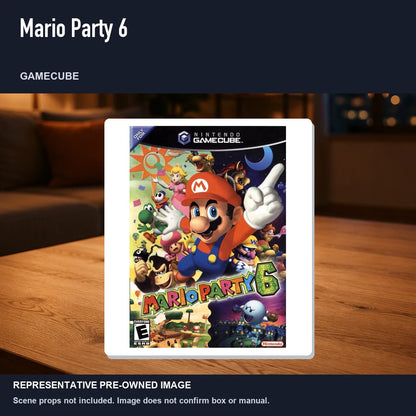Representative pre-owned Mario Party 6 (GameCube), product image in a styled room scene.