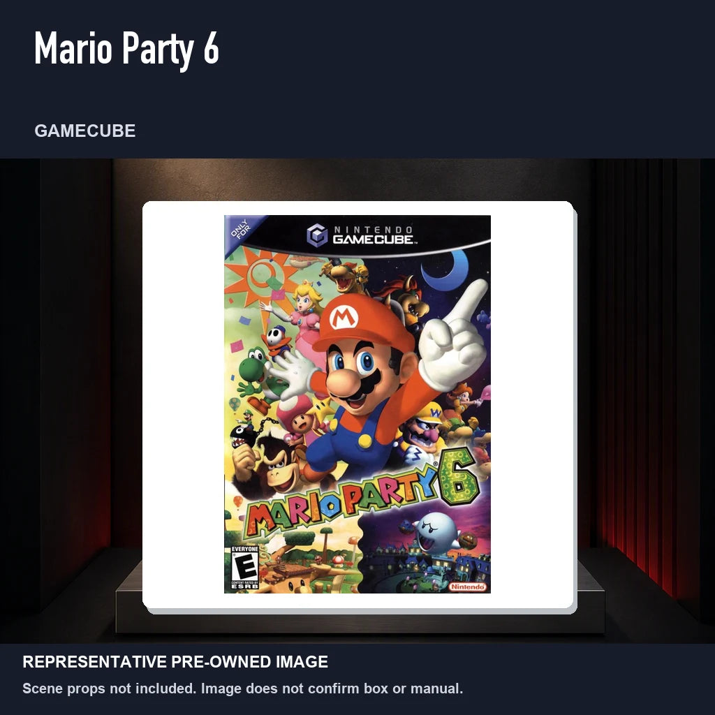 Representative pre-owned Mario Party 6 (GameCube), product image on a display panel.