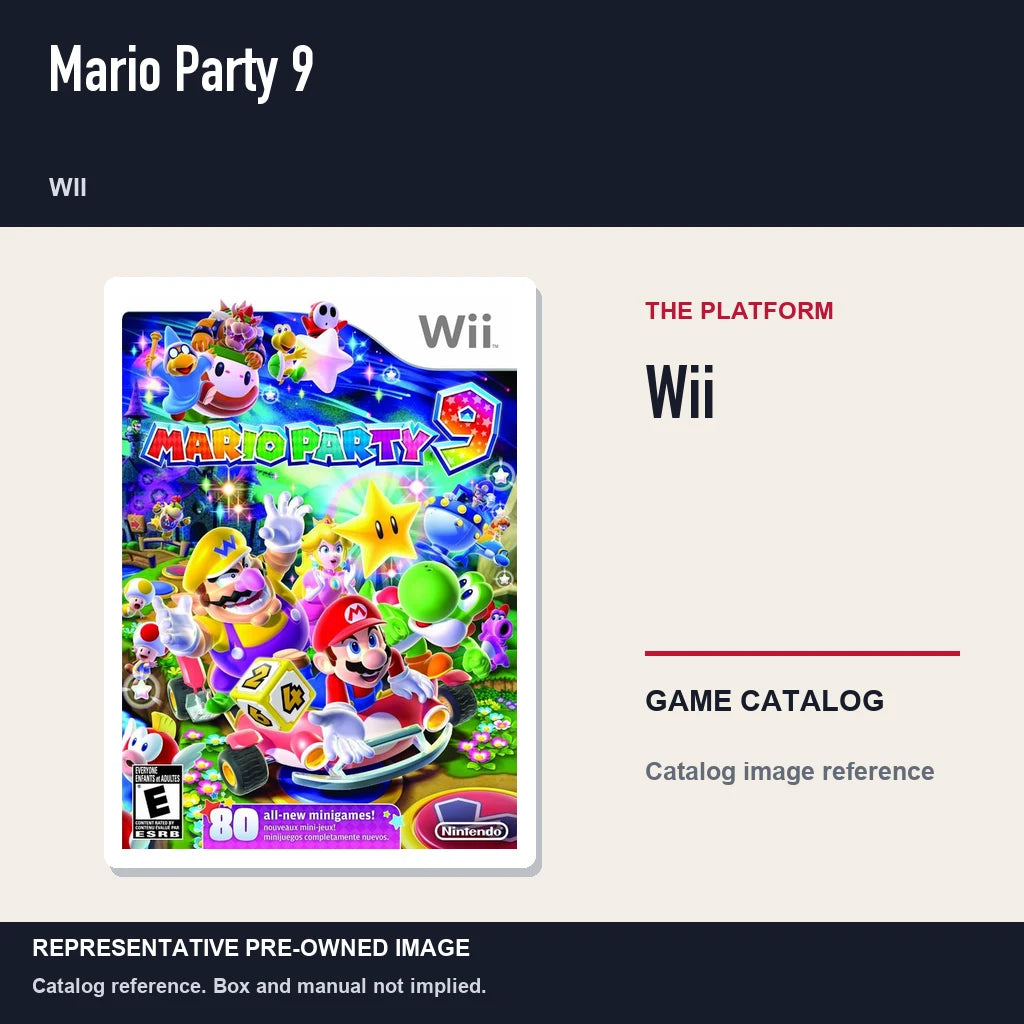 Representative pre-owned Mario Party 9 (Wii), platform product layout.