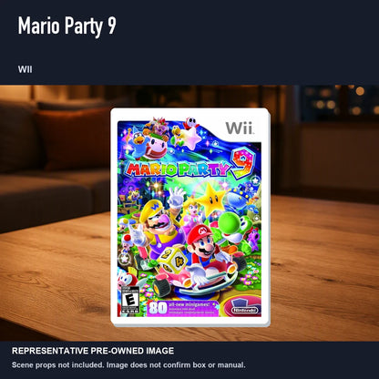 Representative pre-owned Mario Party 9 (Wii), product image in a styled room scene.