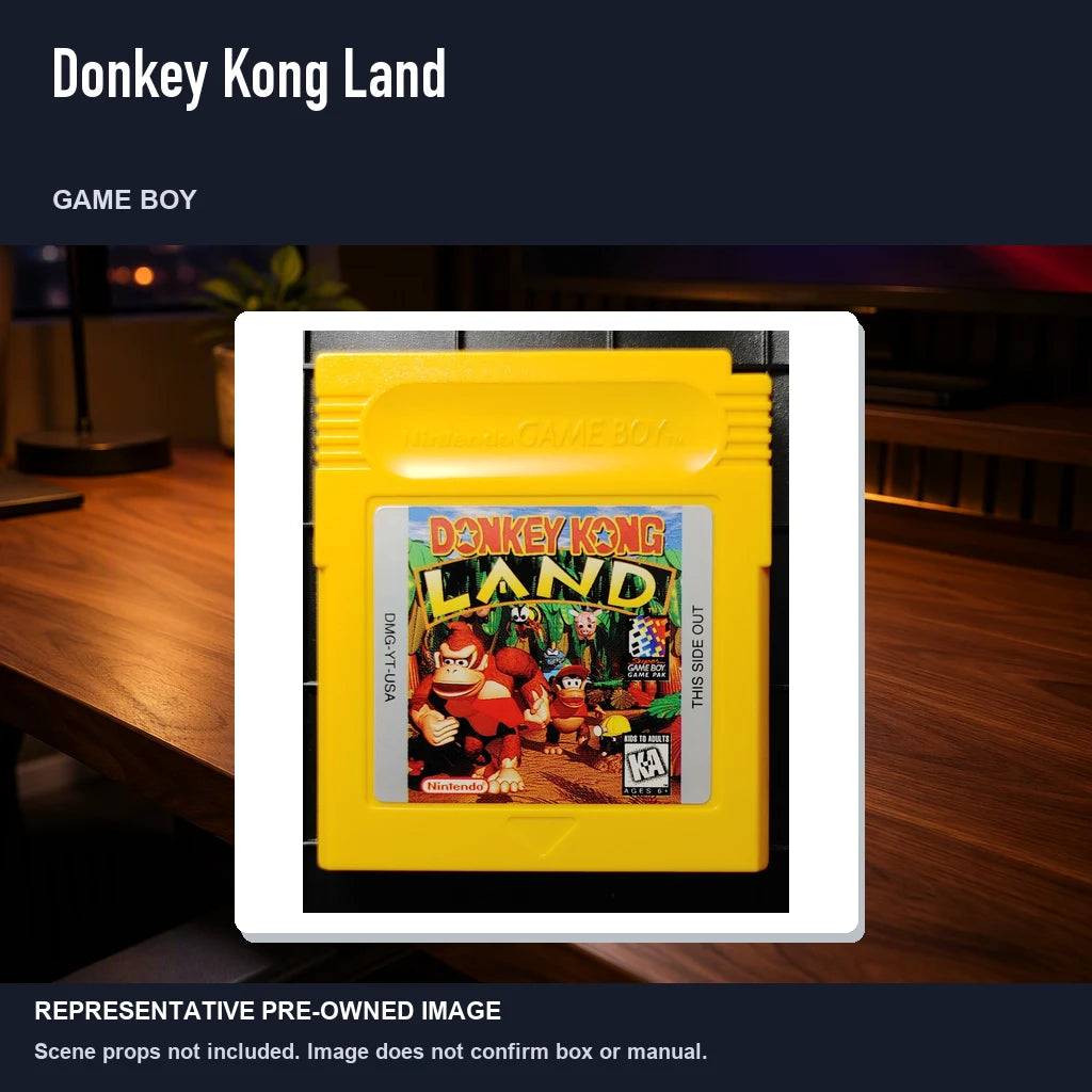 Representative pre-owned Donkey Kong Land (Game Boy), product image in a styled desk scene.