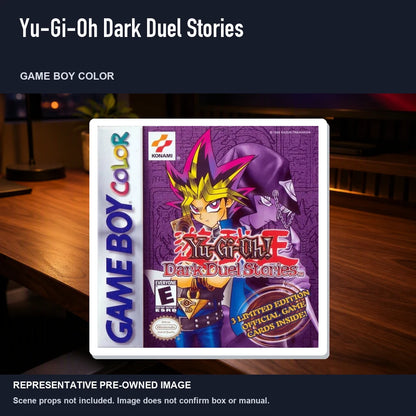 Representative pre-owned Yu-Gi-Oh Dark Duel Stories (Game Boy Color), product image in a styled desk scene.