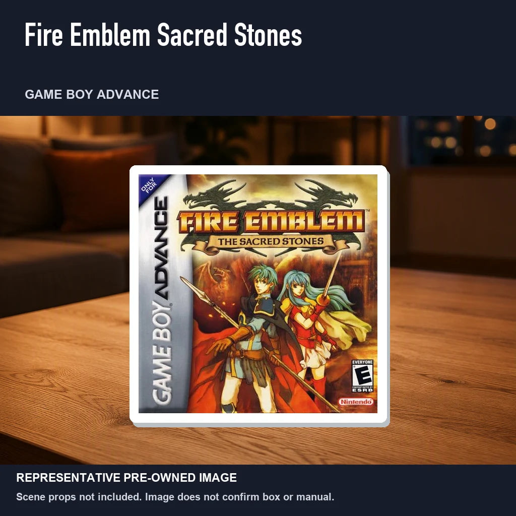 Representative pre-owned Fire Emblem Sacred Stones (Game Boy Advance), product image in a styled room scene.