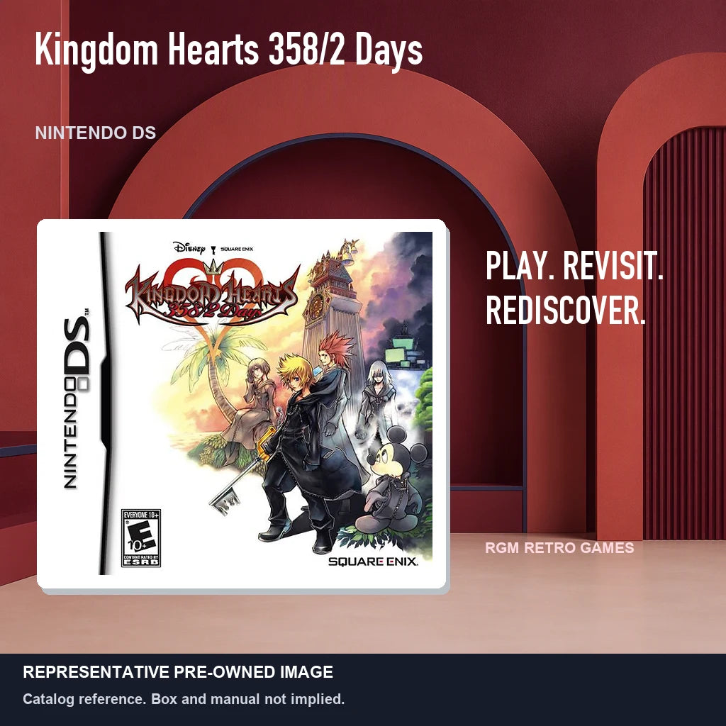 Representative pre-owned Kingdom Hearts 358/2 Days (Nintendo DS), red retro product layout.
