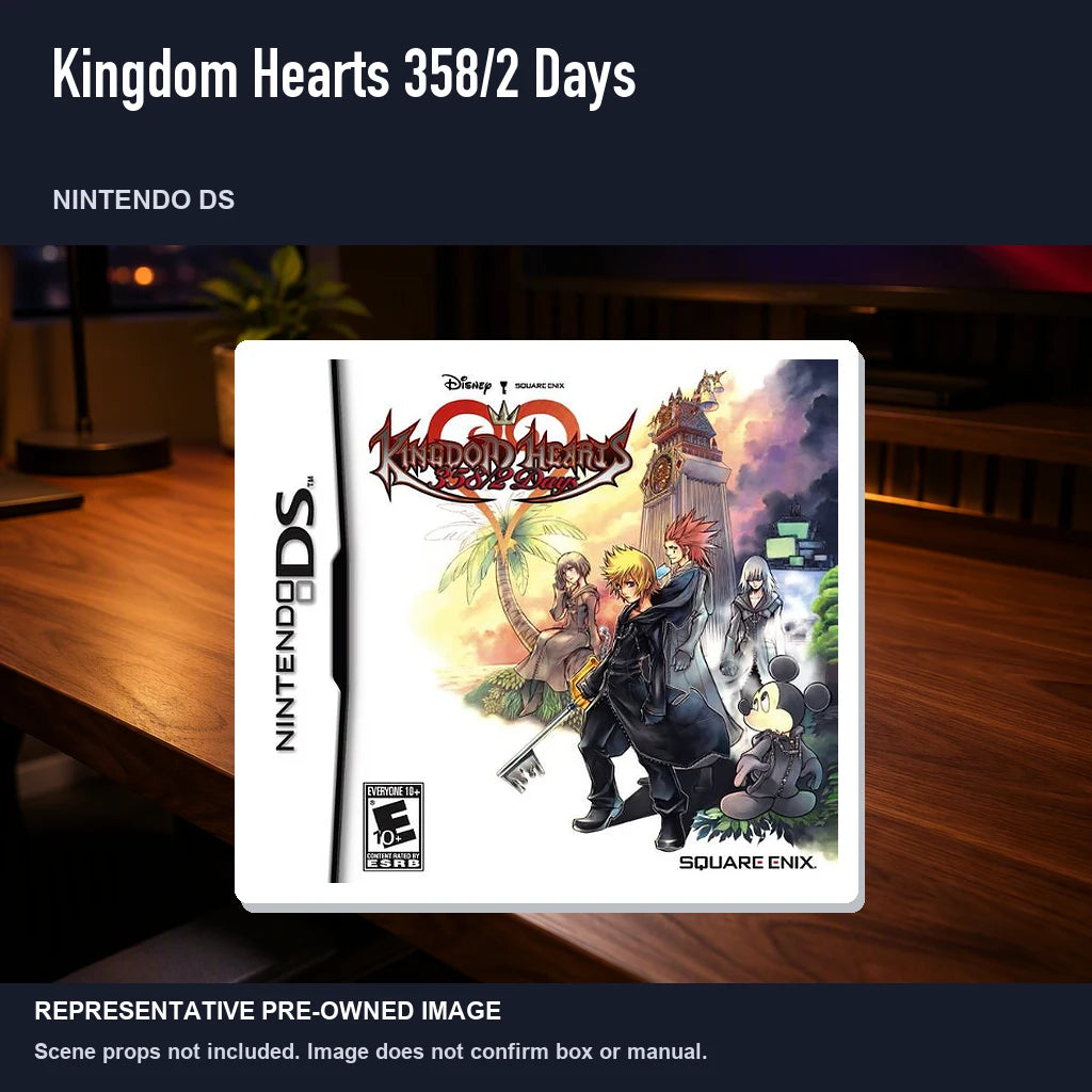 Representative pre-owned Kingdom Hearts 358/2 Days (Nintendo DS), product image in a styled desk scene.
