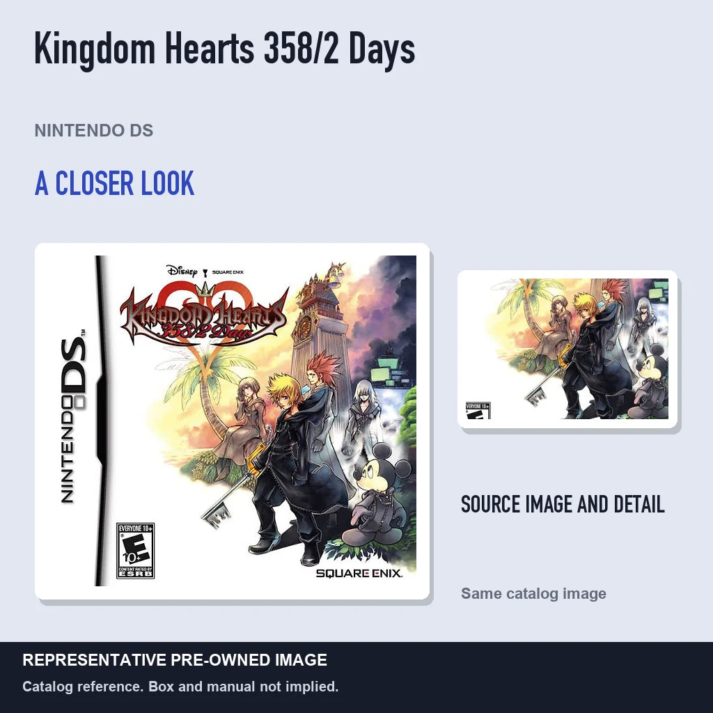 Representative pre-owned Kingdom Hearts 358/2 Days (Nintendo DS), full image with detail inset.