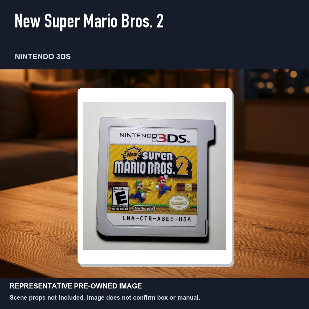 Representative pre-owned New Super Mario Bros. 2 (Nintendo 3DS), product image in a styled room scene.