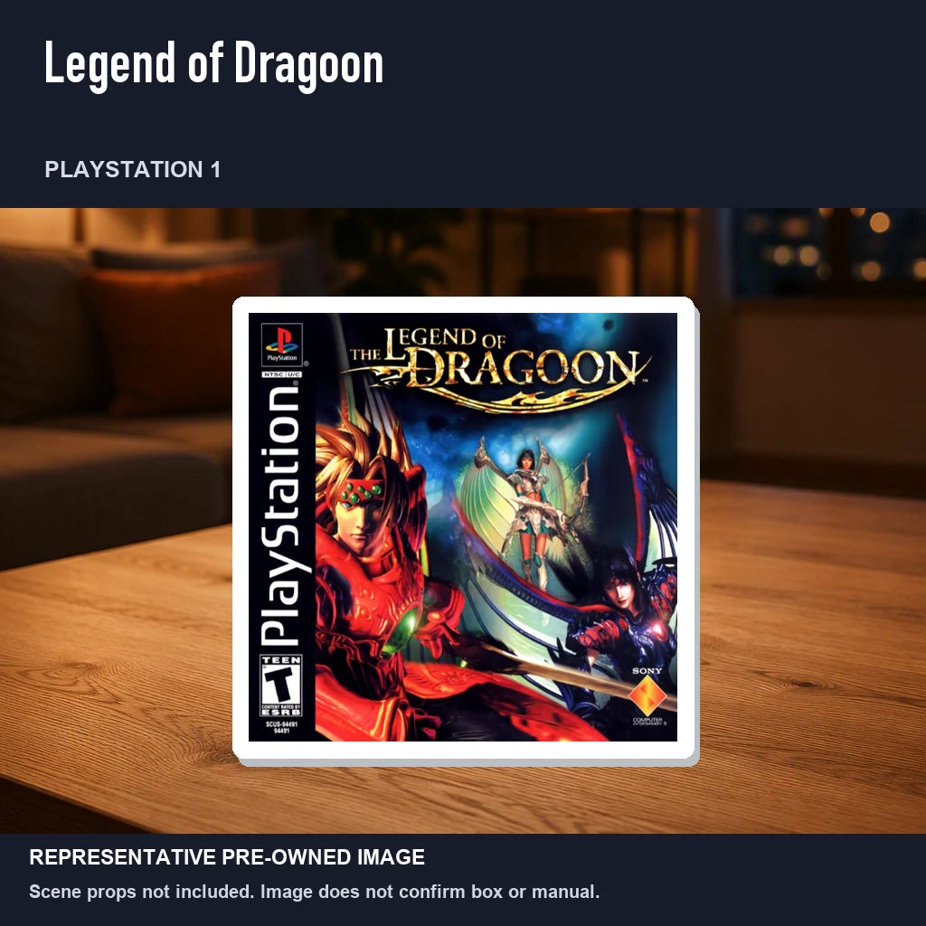 Representative pre-owned Legend of Dragoon (PlayStation 1), product image in a styled room scene.