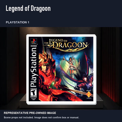 Representative pre-owned Legend of Dragoon (PlayStation 1), product image on a display panel.