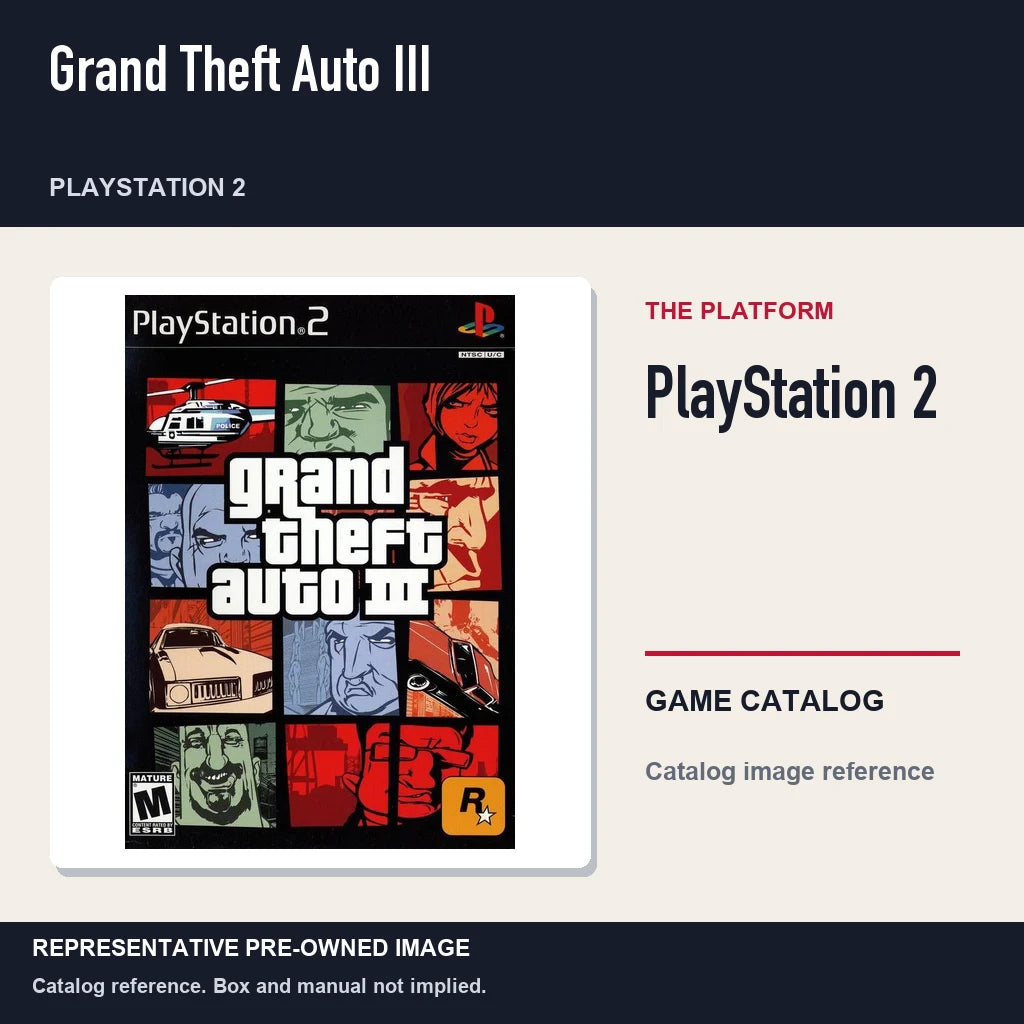 Representative pre-owned Grand Theft Auto III (PlayStation 2), platform product layout.