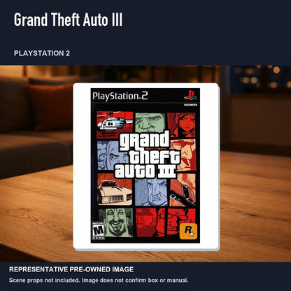 Representative pre-owned Grand Theft Auto III (PlayStation 2), product image in a styled room scene.