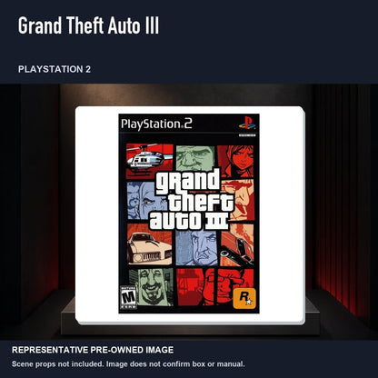 Representative pre-owned Grand Theft Auto III (PlayStation 2), product image on a display panel.