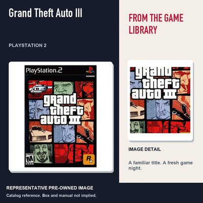 Representative pre-owned Grand Theft Auto III (PlayStation 2), editorial image and detail.