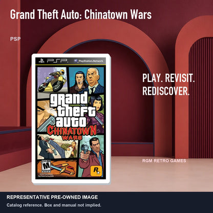Representative pre-owned Grand Theft Auto: Chinatown Wars (PSP), red retro product layout.