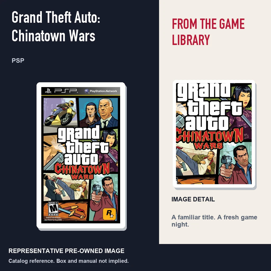 Representative pre-owned Grand Theft Auto: Chinatown Wars (PSP), editorial image and detail.
