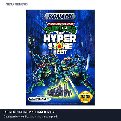 Representative pre-owned Teenage Mutant Ninja Turtles Hyperstone Heist (Sega Genesis), white product reference.