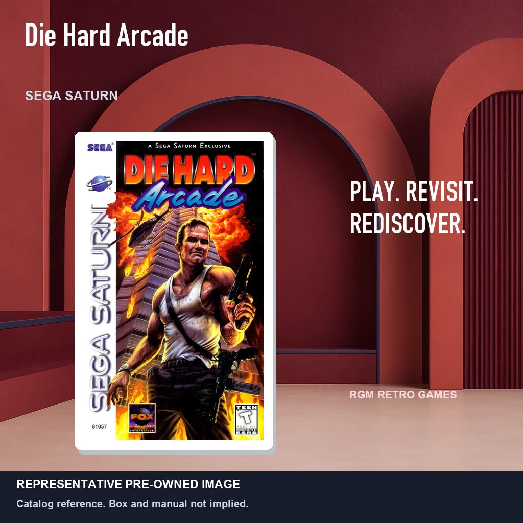 Representative pre-owned Die Hard Arcade (Sega Saturn), red retro product layout.